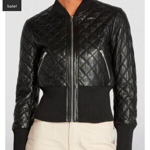 Womens Quilted leather bomber jacket